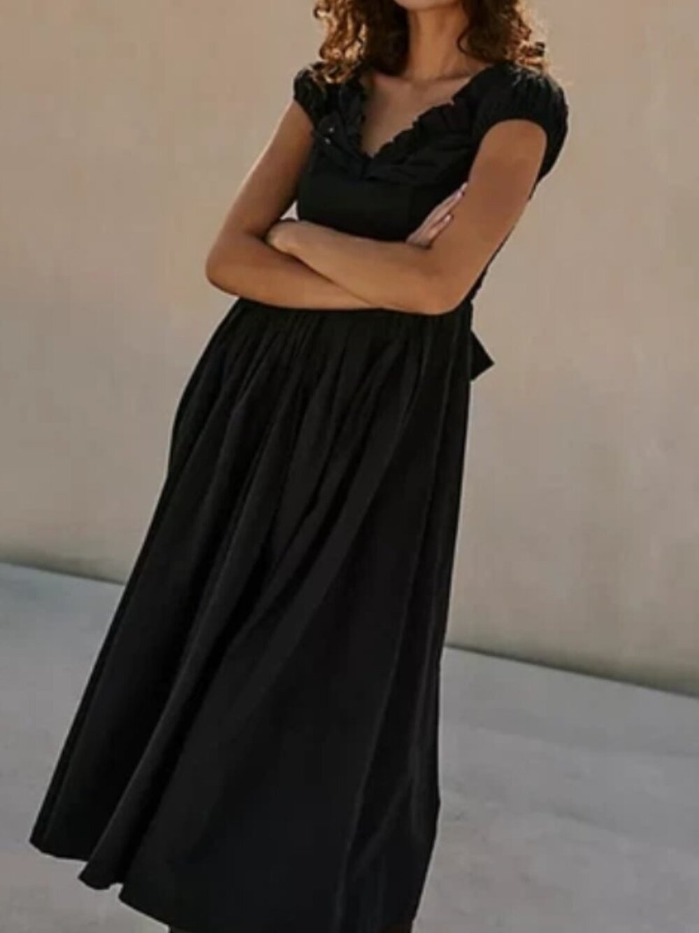 Free People Something Special Drop-Waist Midi Dress Off The Shoulder L
